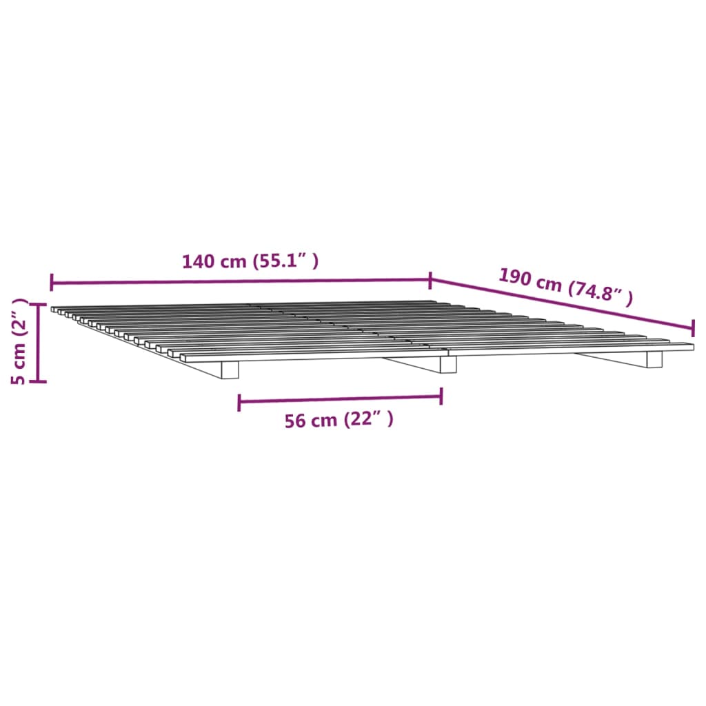 Letto senza Materasso Bianco 140x190 cm Legno Massello di Pino - homemem39