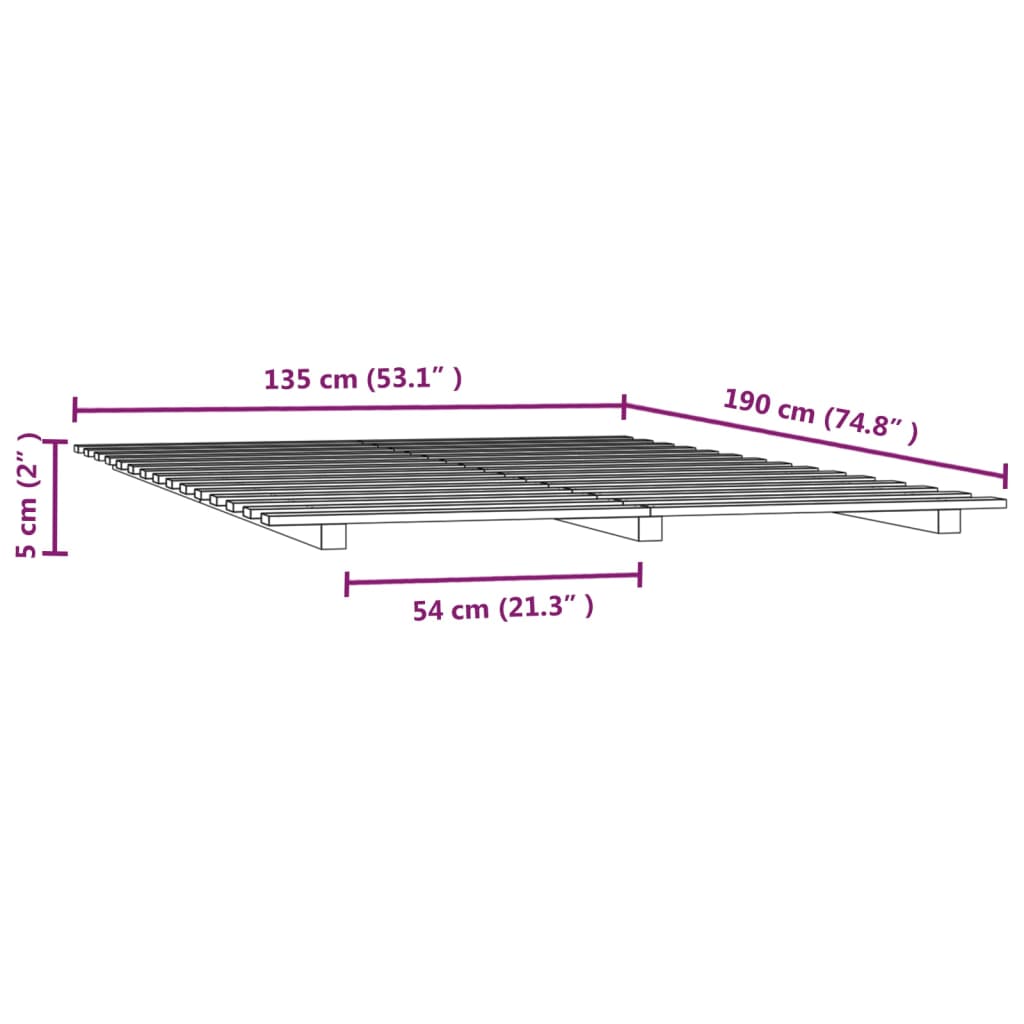 Letto senza Materasso 135x190 cm in Legno Massello di Pino | homemem39