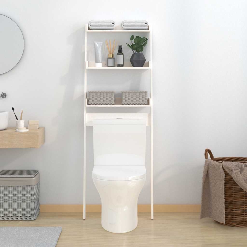 Rastrelliera da Bagno Bianca 63,5x32x179 cm Legno Massello Pino - homemem39