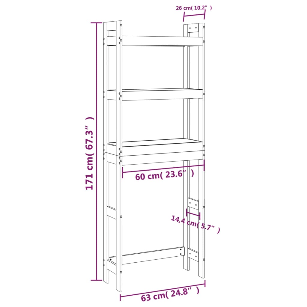 Rastrelliera da Bagno 63x26x171 cm in Legno Massello di Pino - homemem39