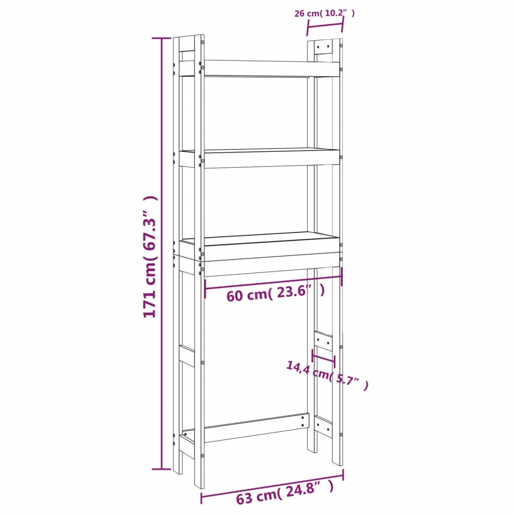 Rastrelliera da Bagno Nera 63x26x171 cm Legno Massello Pino - homemem39