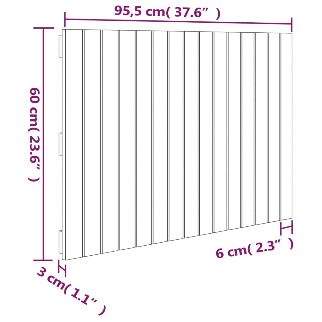 Testiera da Parete Nera 95,5x3x60 cm in Legno Massello di Pino | homemem39