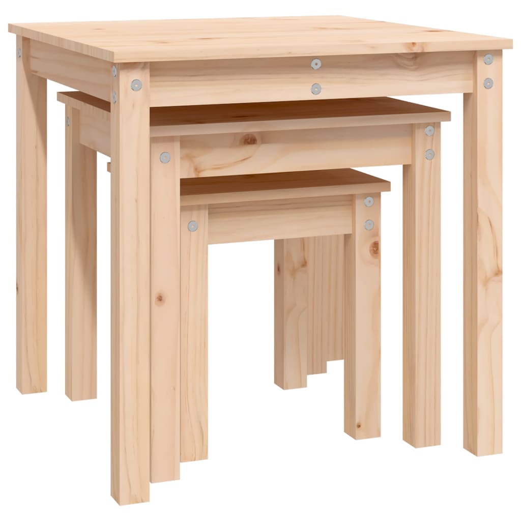 Tavolini a Incastro 3 pz in Legno Massello di Pino - homemem39