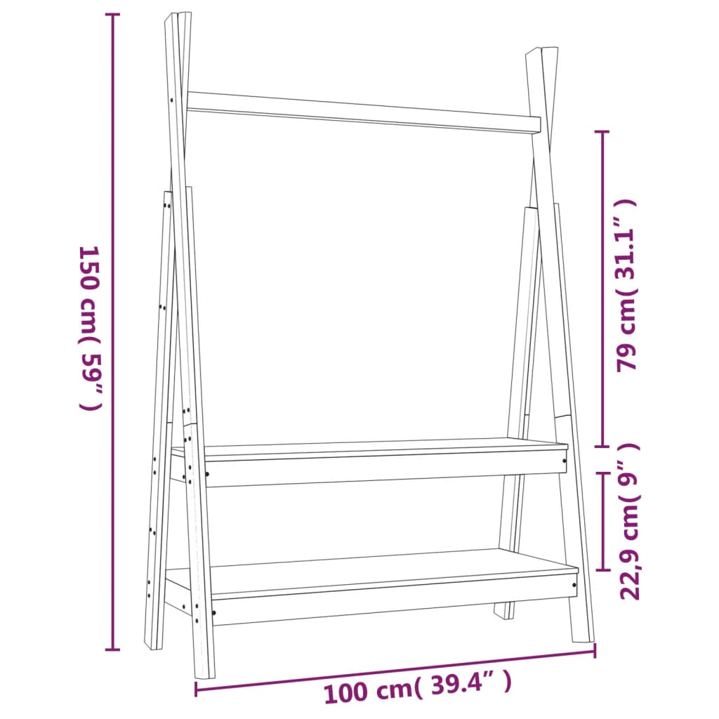 Appendiabiti 100x45,5x150 cm Legno Massello di Pino - homemem39