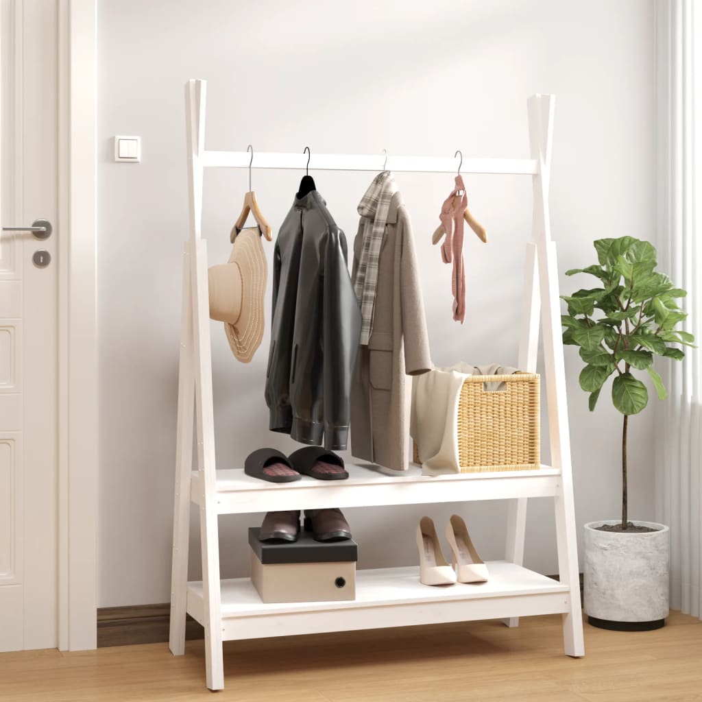 Appendiabiti Bianco 100x45,5x150 cm Legno Massello di Pino - homemem39