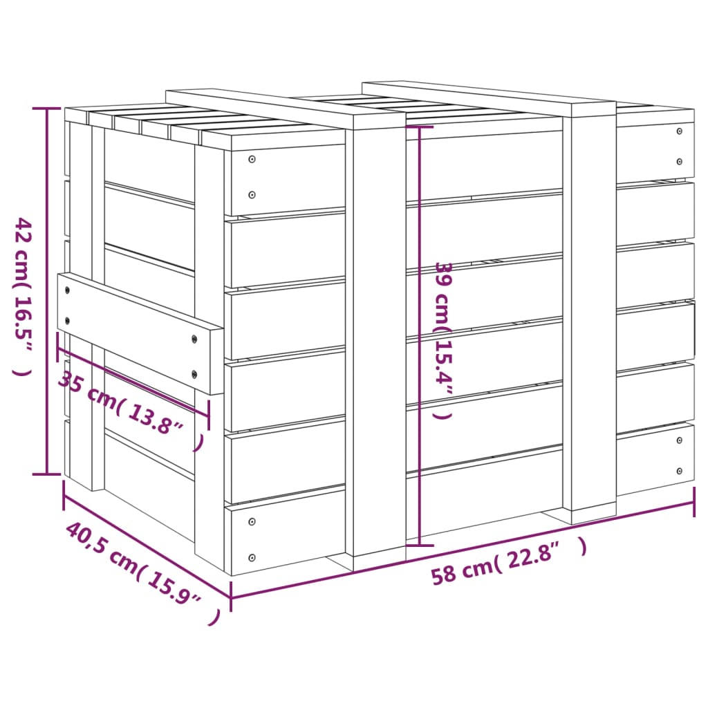 Contenitore Portaoggetti 58x40,5x42 cm Legno Massello di Pino - homemem39