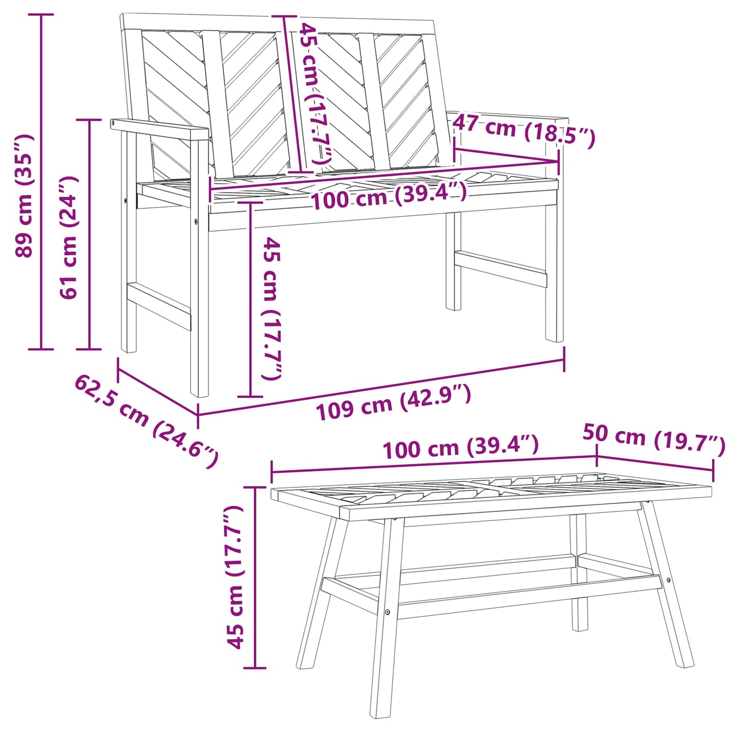 Set Lounge da Giardino 3 pcs Marrone Legno di Acacia Massello | homemem39