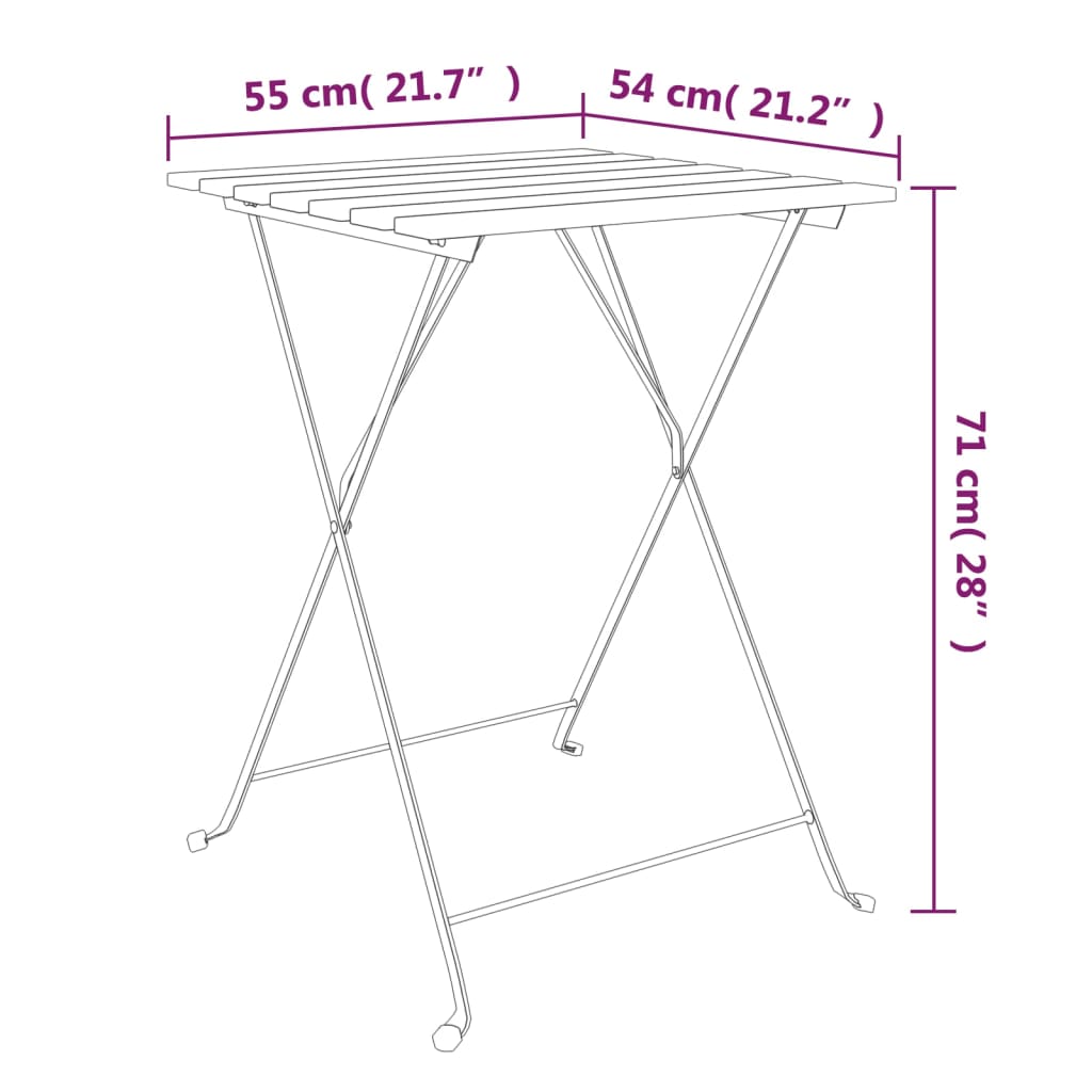 Set Bistrò Pieghevole 3pz in Legno Massello di Acacia e Acciaio