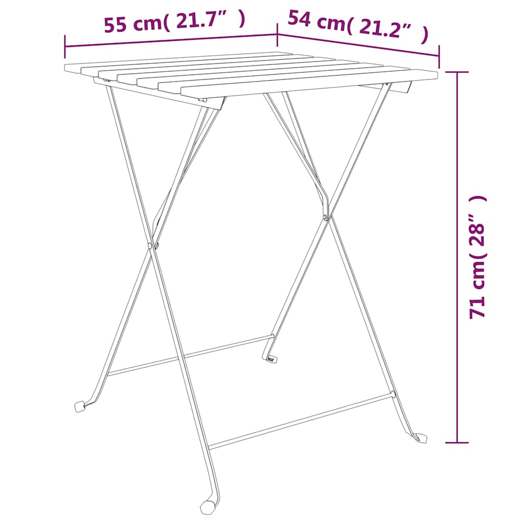 Set Bistrò Pieghevole 3 pz in Legno Massello di Teak e Acciaio | homemem39