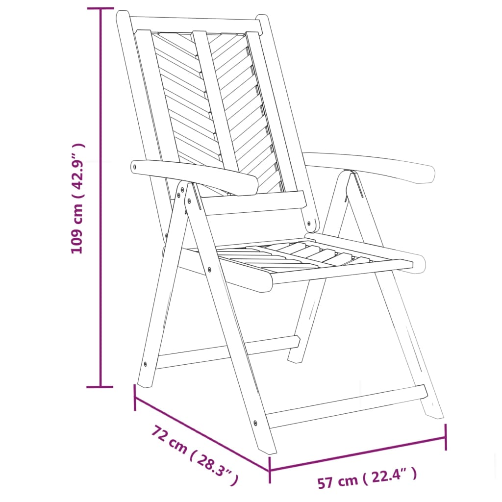 Sedie da Giardino Reclinabili 3 pz in Legno Massello di Acacia - homemem39