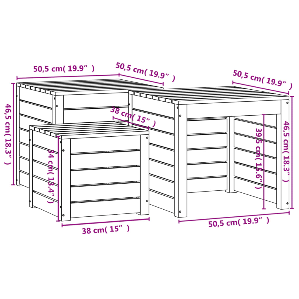 Set Cassette da Giardino 3 pz Bianco in Legno Massello di Pino | homemem39