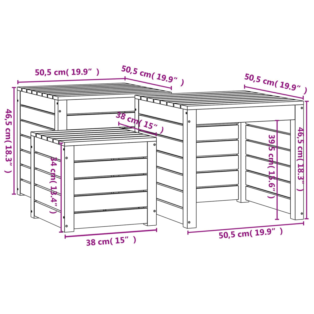 Set Cassette da Giardino 3 pz Grigio in Legno Massello di Pino - homemem39