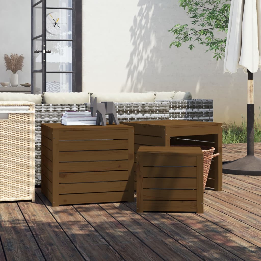 Set Cassette da Giardino 3 pz Ambra in Legno Massello di Pino - homemem39