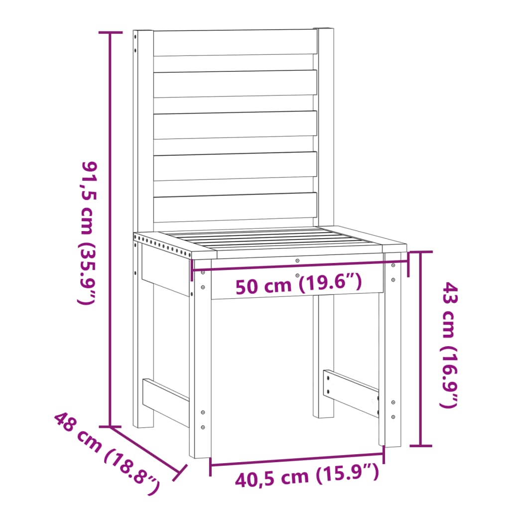 Sedie da Giardino 2pz 50x48x91,5 cm Legno Massello di Pino | homemem39