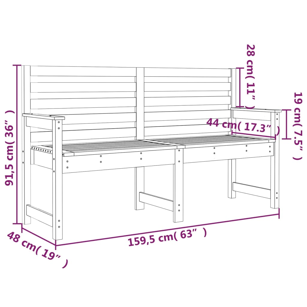 Panca da Giardino Ambra 159,5x48x91,5 cm Legno Massello di Pino | homemem39