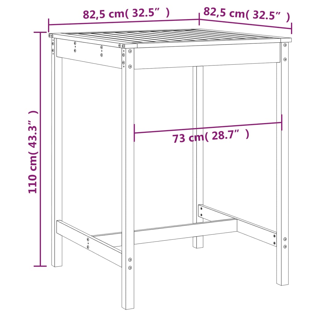 Tavolo da Giardino Ambra 82,5x82,5x110cm Legno Massello di Pino