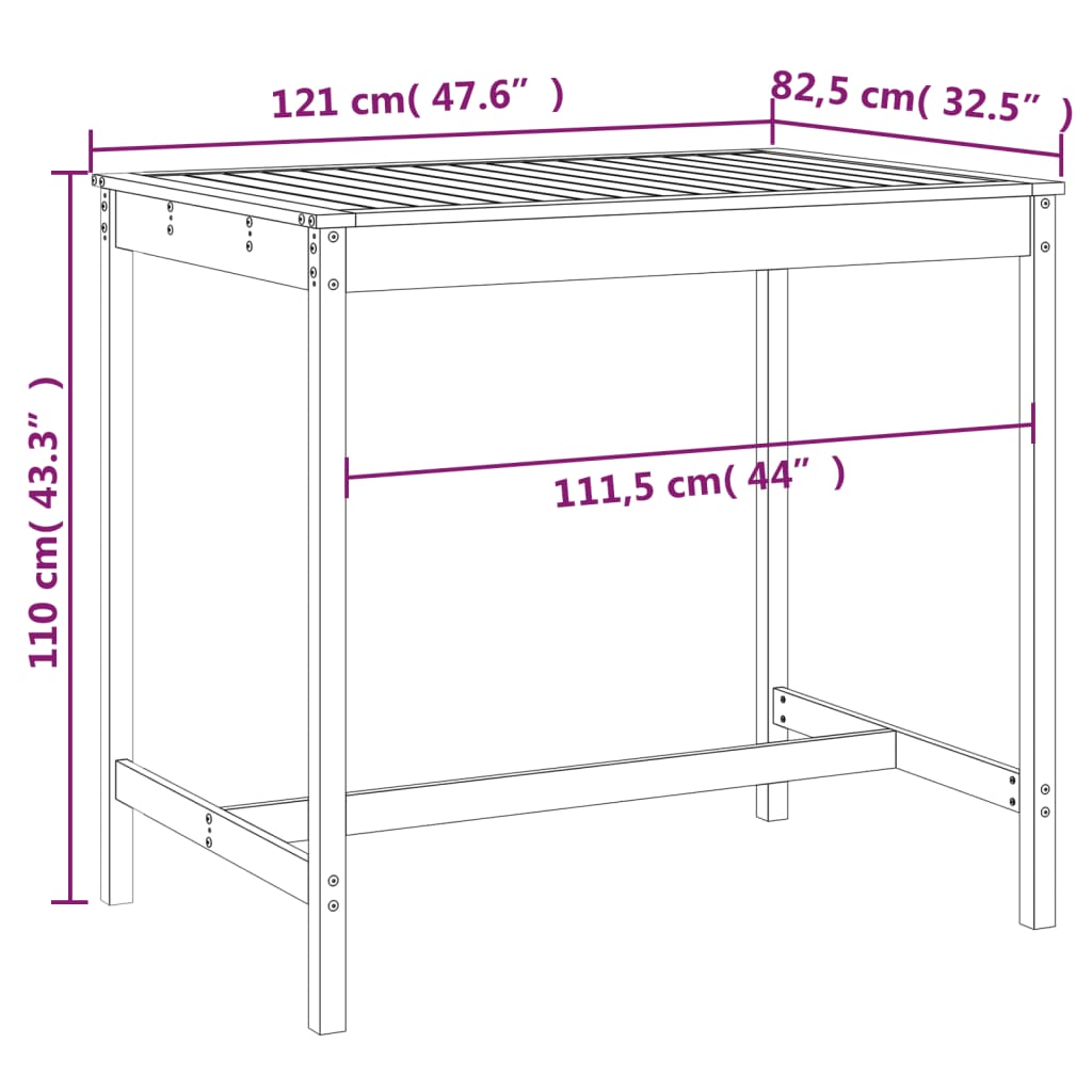 Tavolo da Giardino Ambra 121x82,5x110 cm Legno Massello di Pino | homemem39