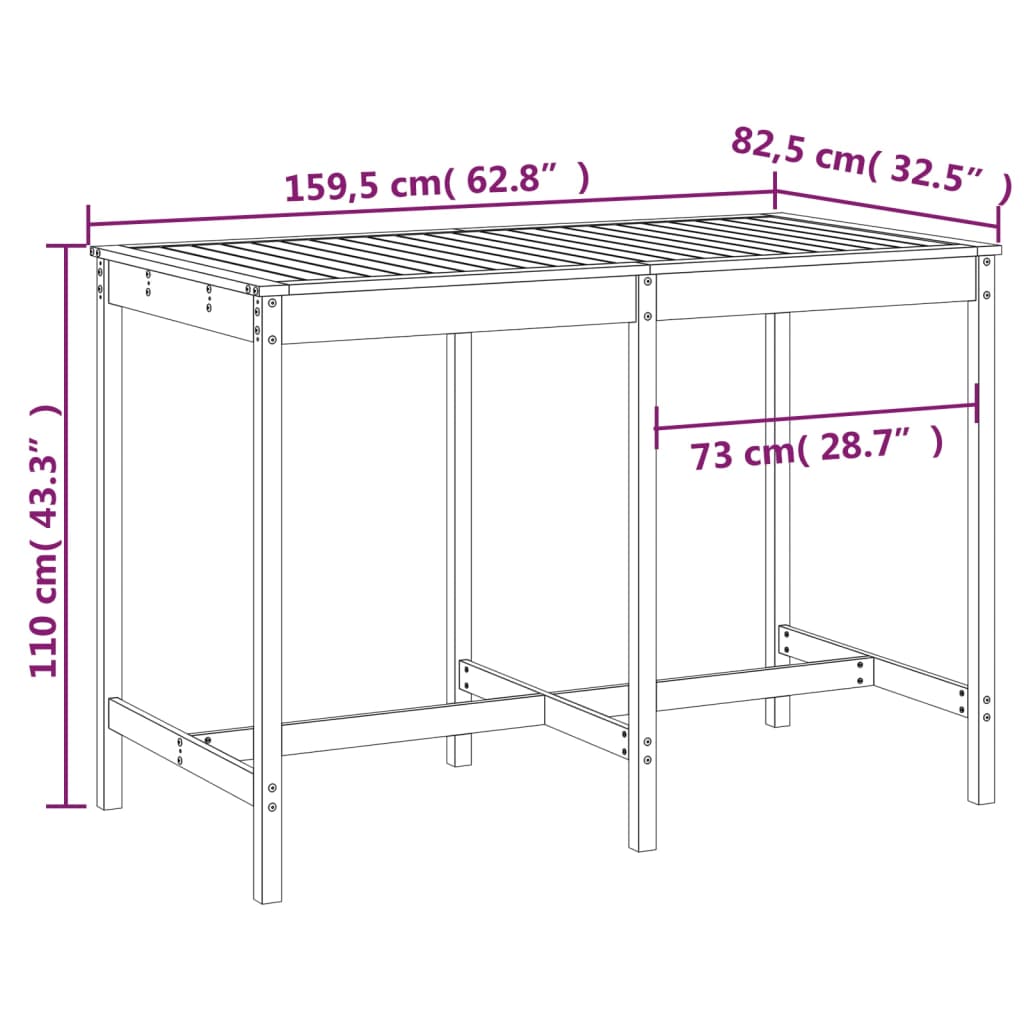 Tavolo da Giardino Grigio 159,5x82,5x110 cm Legno Massello Pino - homemem39