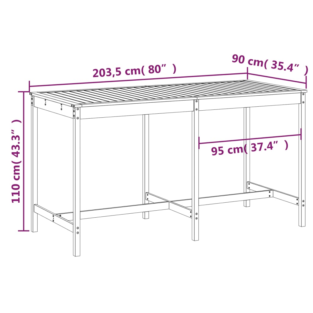 Tavolo da Giardino Ambra 203,5x90x110cm Legno Massello di Pino - homemem39
