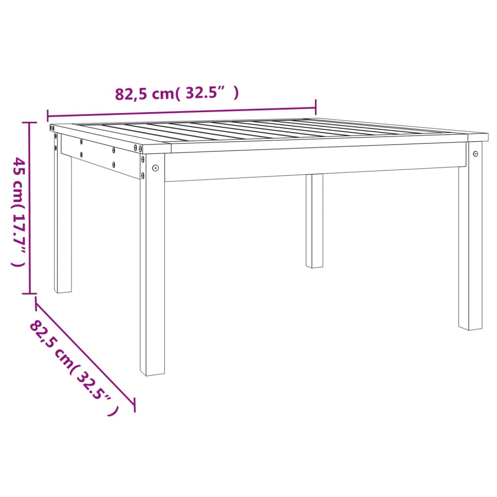Tavolo da Giardino Nero 82,5x82,5x45 cm Legno Massello di Pino | homemem39