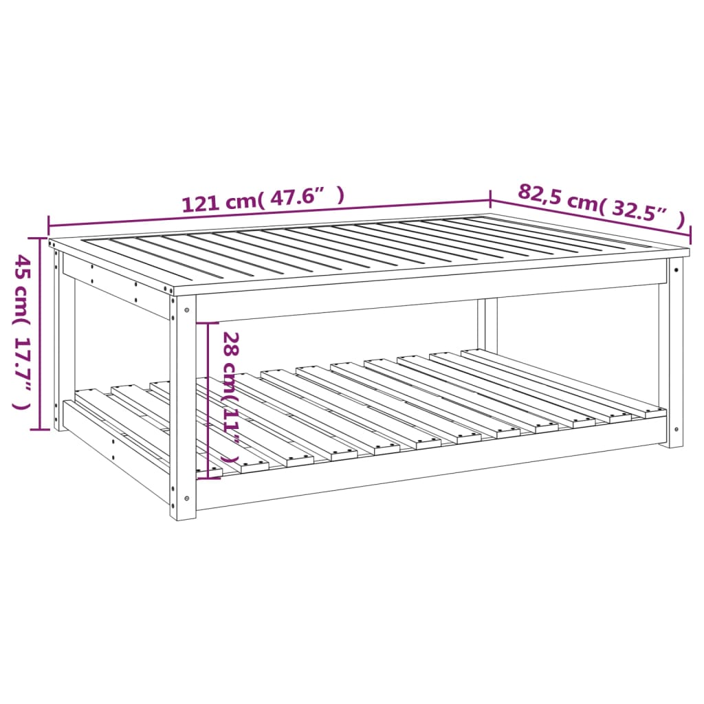 Tavolo da Giardino Bianco 121x82,5x45 cm Legno Massello di Pino | homemem39