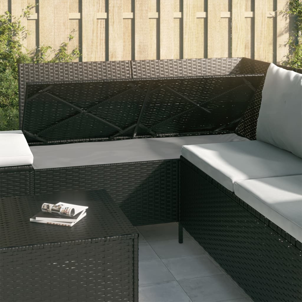 Set Divani da Giardino 4 pz con Cuscini Nero in Polyrattan | homemem39