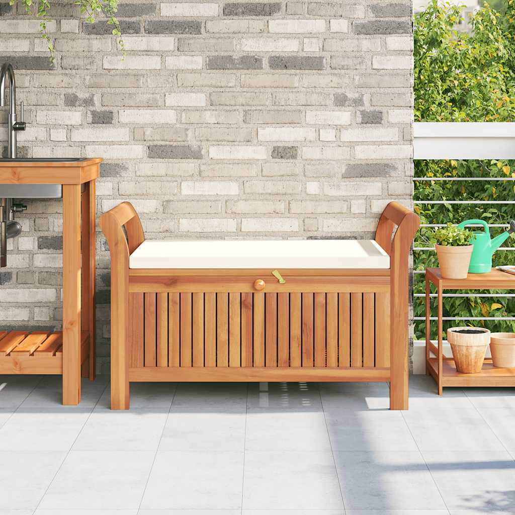 Panca Portaoggetti Giardino Cuscino 91 cm Legno Massello Acacia - homemem39