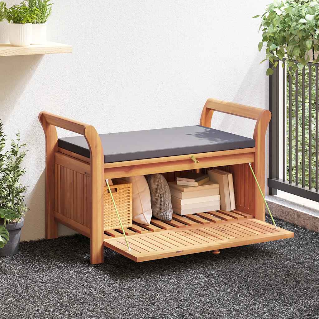 Panca Portaoggetti Giardino Cuscino 91 cm Legno Massello Acacia - homemem39