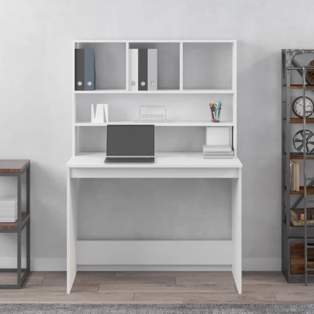 Scrivania con Mensole Bianca 102x45x148 cm in Legno Multistrato - homemem39