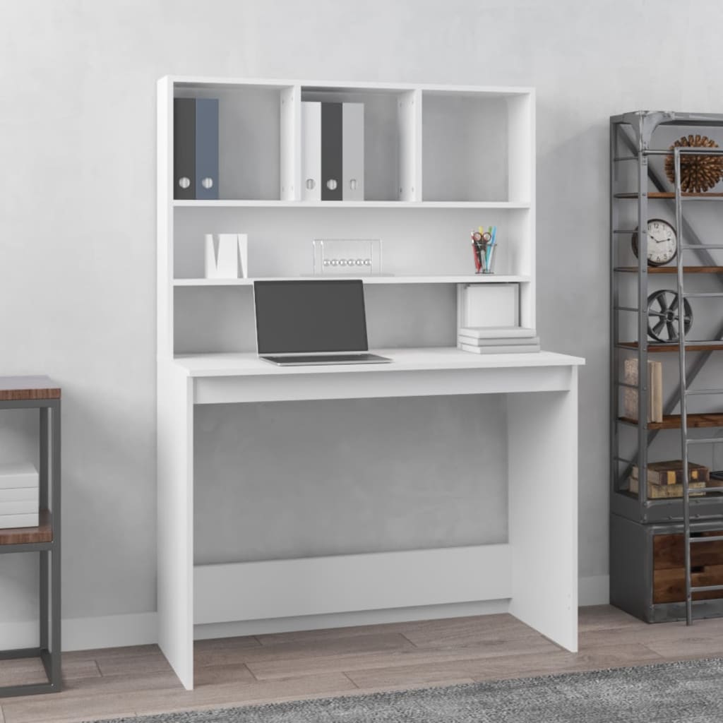 Scrivania con Mensole Bianca 102x45x148 cm in Legno Multistrato - homemem39