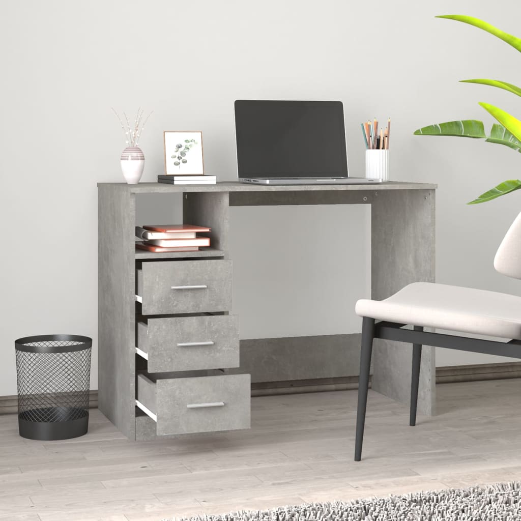 Scrivania Cassetti Grigio Cemento 102x50x76cm Legno Multistrato - homemem39