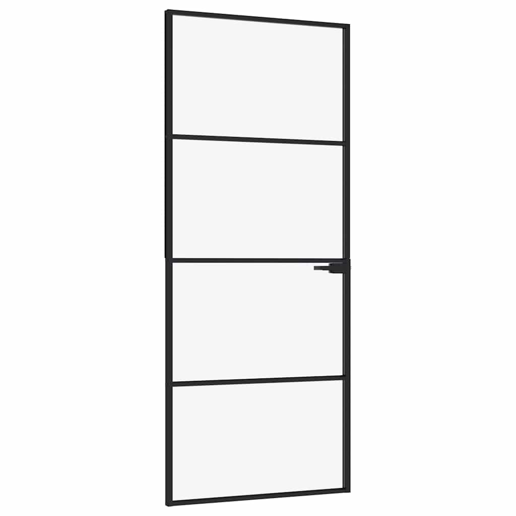 Porta Interna Nera 83x201,5cm Vetro Temperato Alluminio Sottile - homemem39