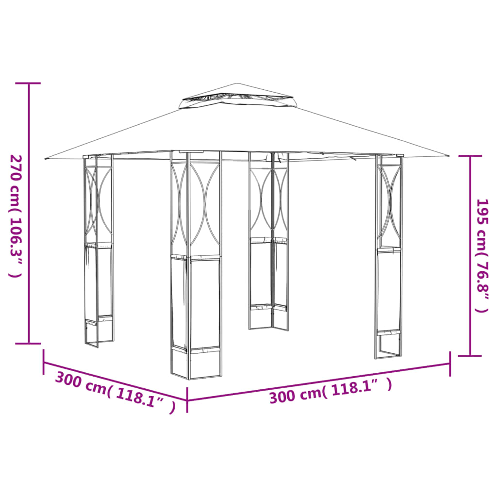 Gazebo con Tetto Antracite 300x300x270 cm Acciaio - homemem39