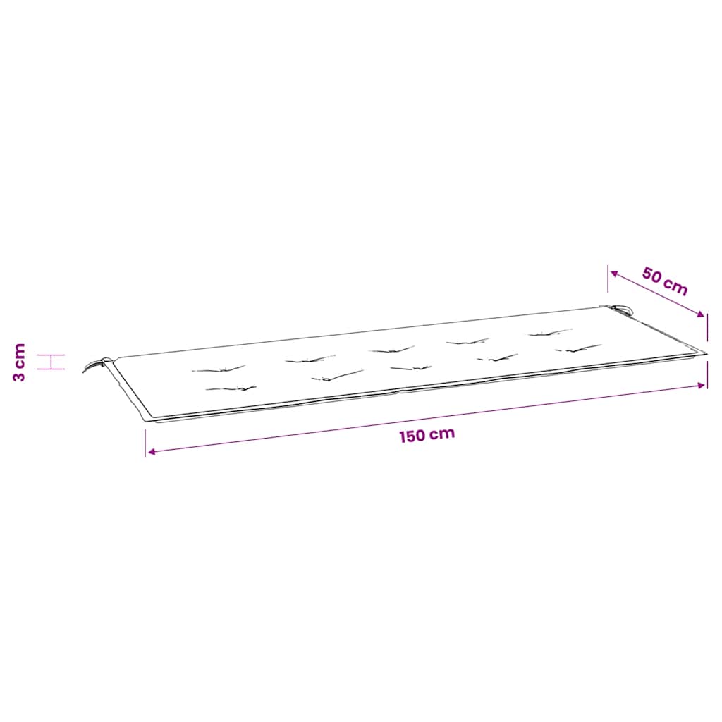 Cuscino per Panca da Giardino Rosa 150x50x3cm in Tessuto Oxford