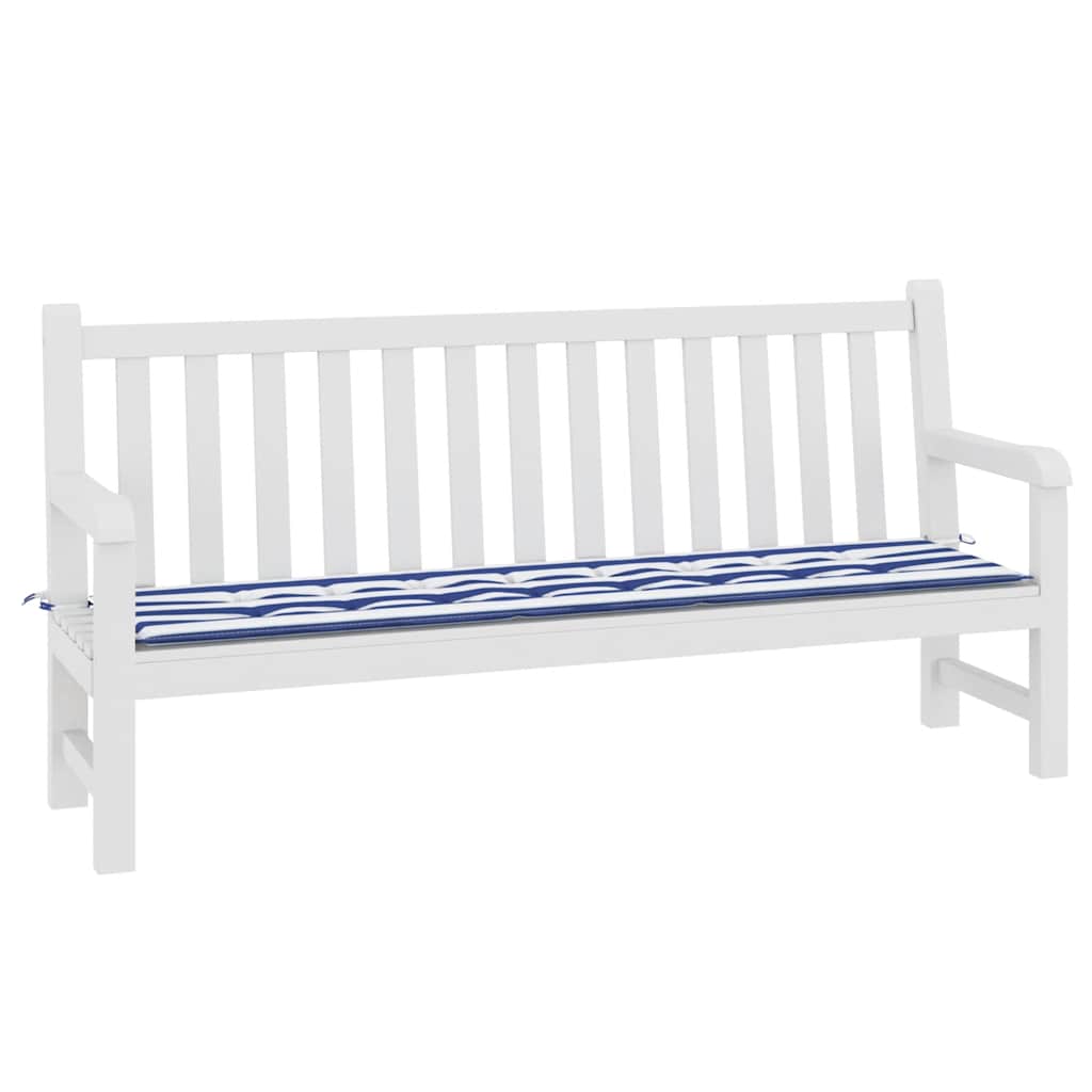 Cuscino Panca Giardino Righe Bianche e Blu 200x50x4 cm Tessuto - homemem39