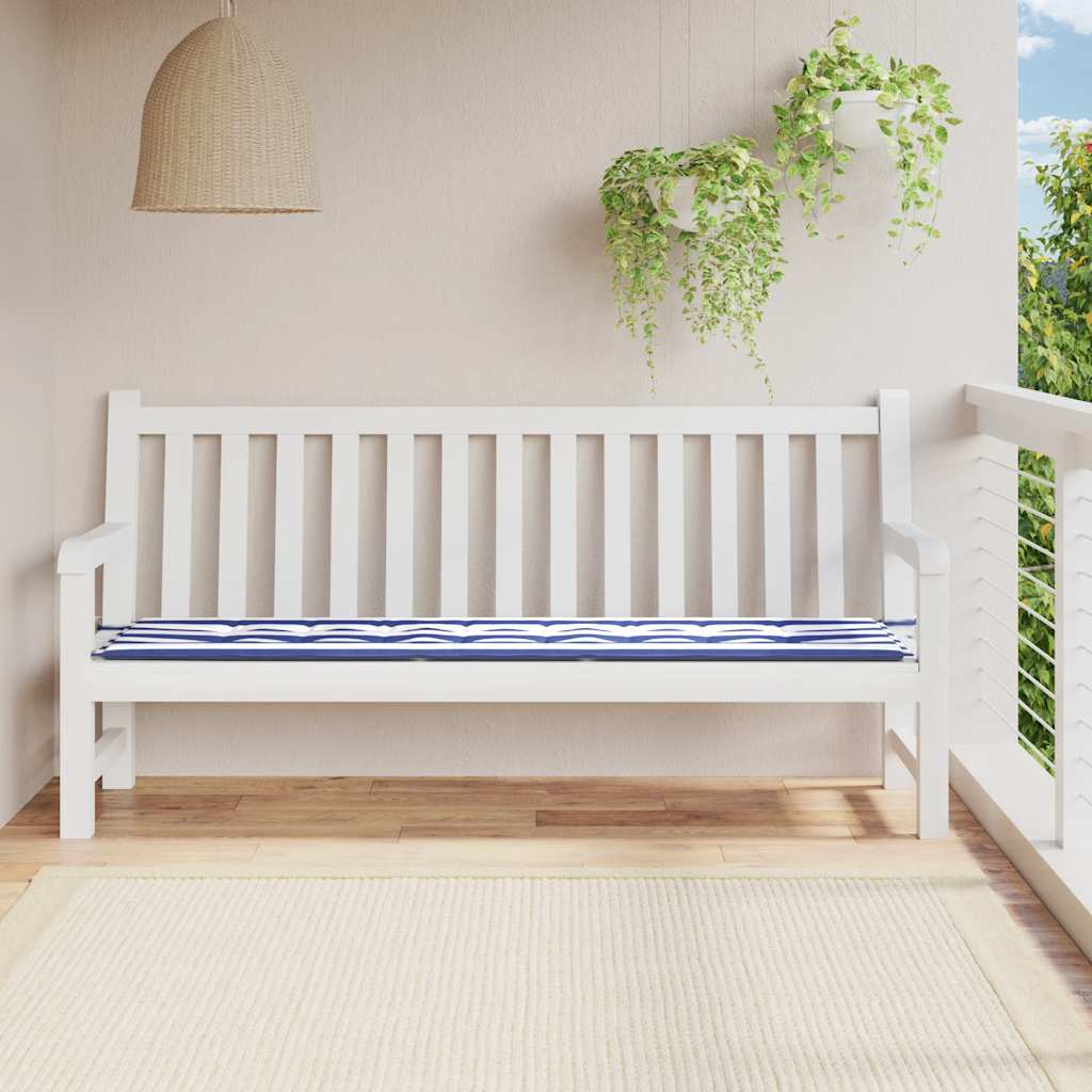 Cuscino Panca Giardino Righe Bianche e Blu 200x50x4 cm Tessuto - homemem39