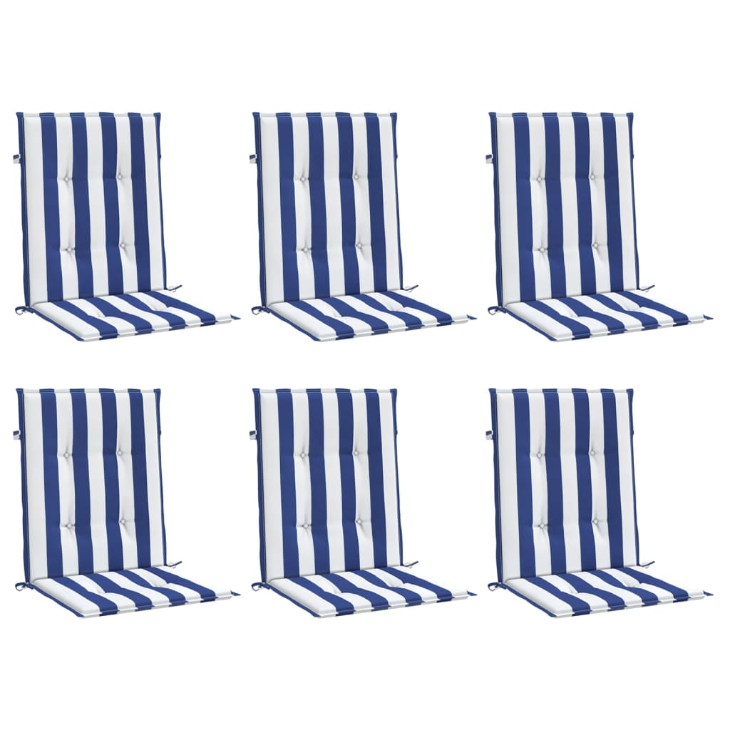 Cuscini Sedia Schienale Basso 6pz Strisce Bianche e Blu Tessuto