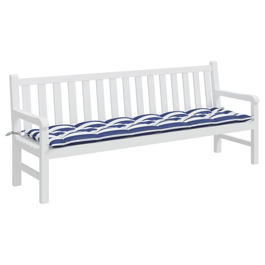 Cuscino Panca Giardino Righe Bianche e Blu 200x50x7 cm Tessuto - homemem39