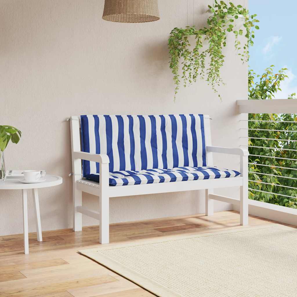 Cuscini Panca Giardino 2pz Righe Bianche Blu 120x50x7cm Tessuto - homemem39