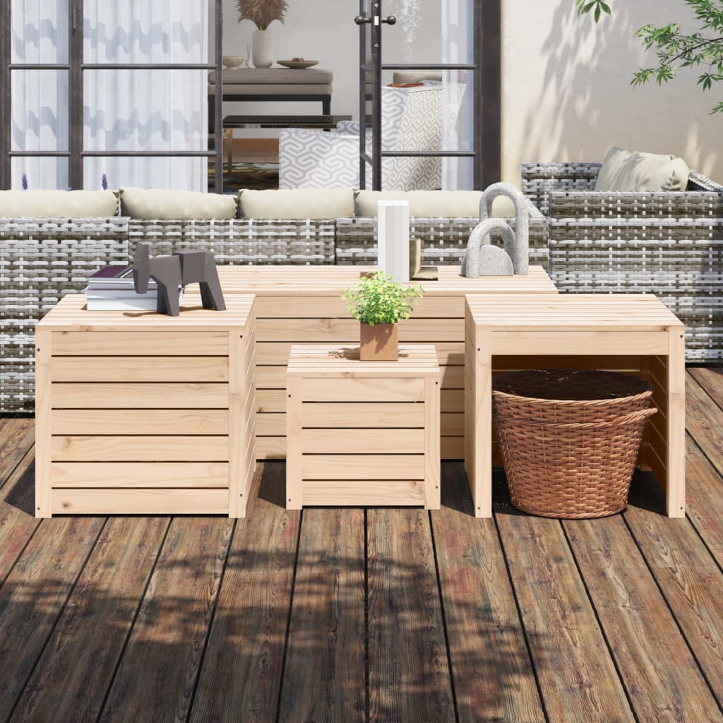 Set Cassette da Giardino 4 pz in Legno Massello di Pino - homemem39