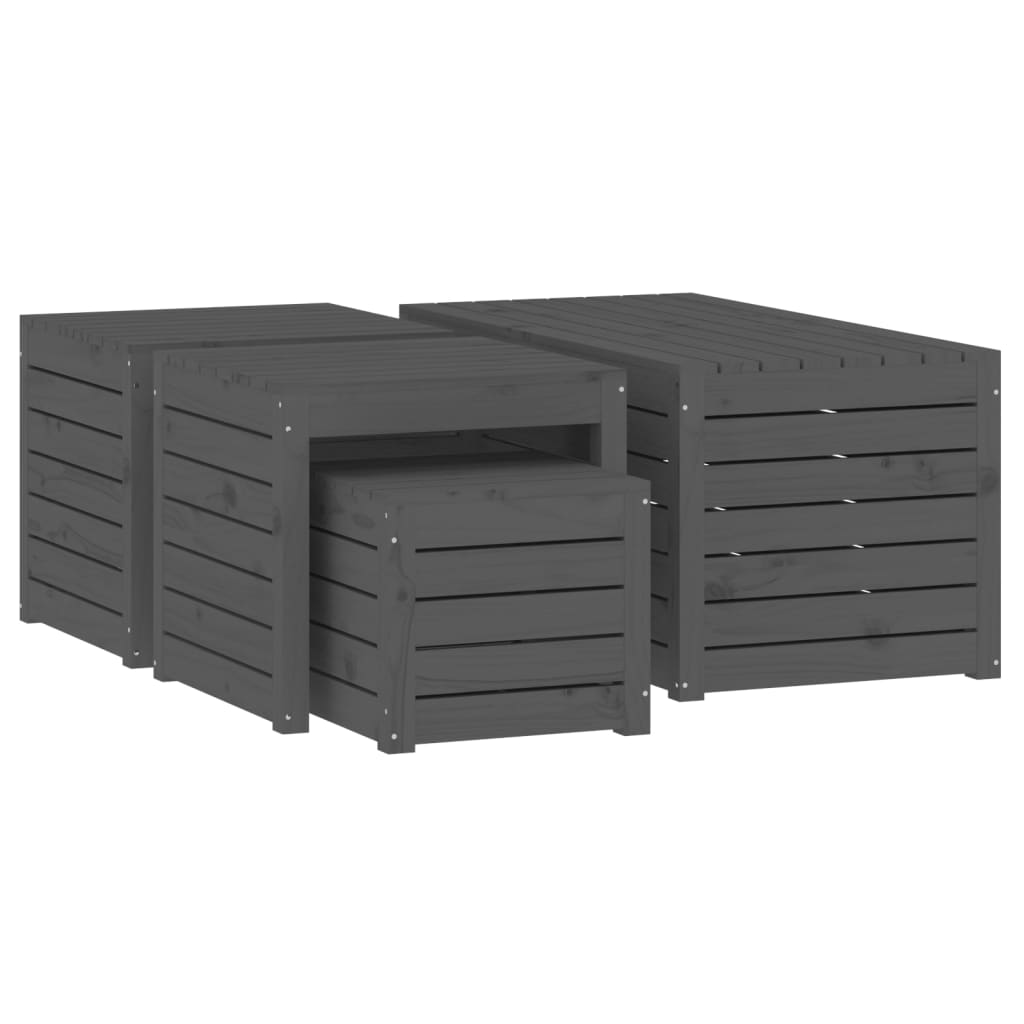 Set Cassette da Giardino 4 pz Grigio in Legno Massello di Pino - homemem39