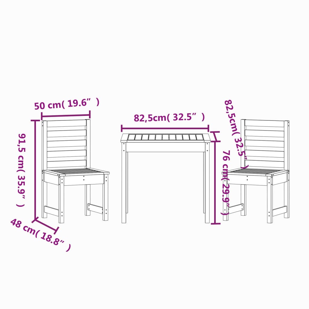 Set Bistrot da Giardino 3 pz in Legno Massello di Douglas | homemem39