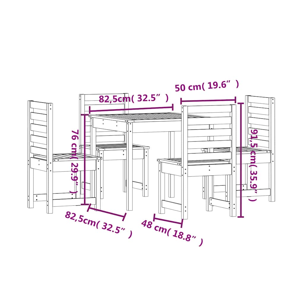 Set da Pranzo per Giardino 5 pz in Legno Massello di Douglas | homemem39