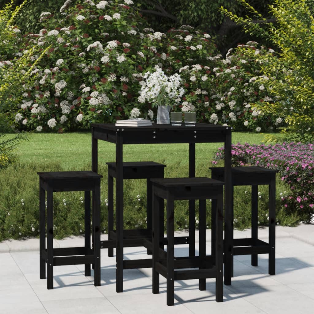 Set Bar da Giardino 5 pz Nero in Legno Massello di Pino - homemem39