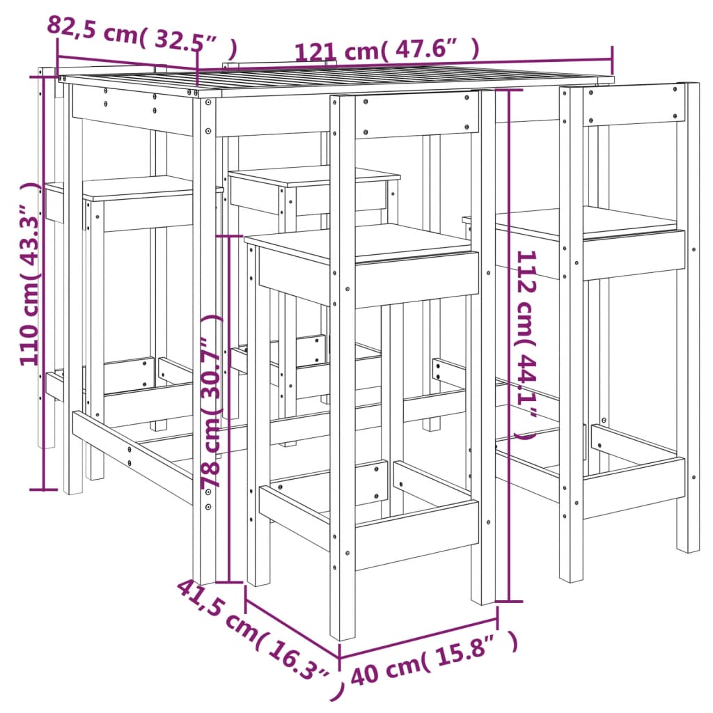 Set Bar da Giardino 5 pz in Legno Massello di Pino | homemem39
