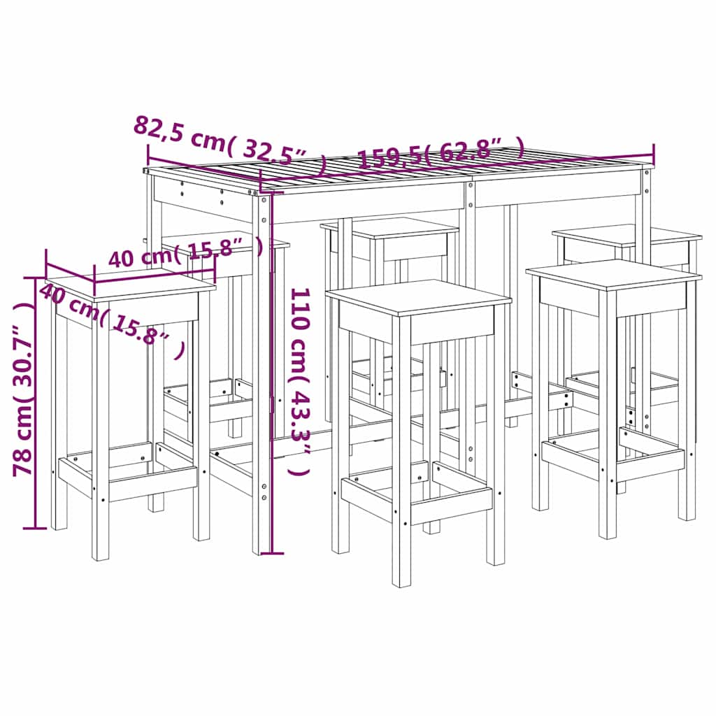 Set Bar da Giardino 7 pz in Legno Massello di Pino | homemem39