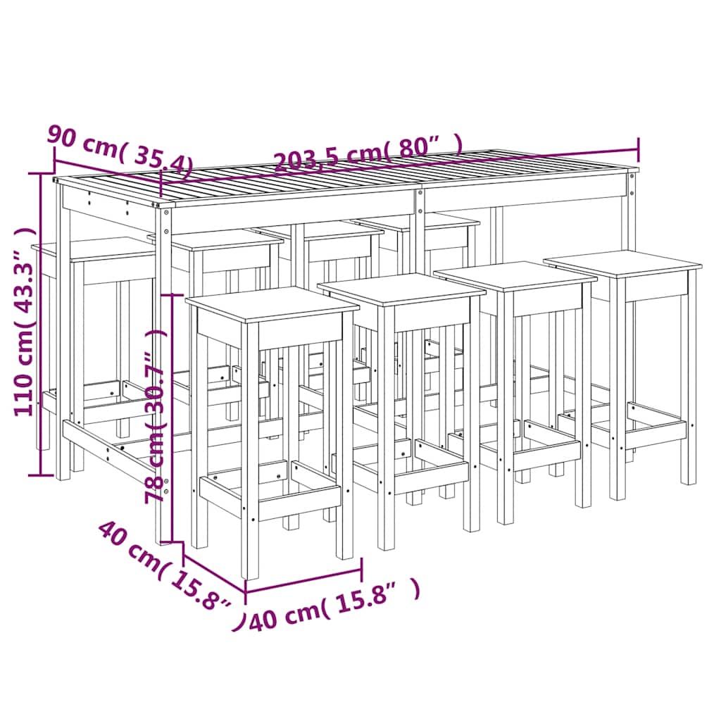 Set Bar da Giardino 9 pz Bianco in Legno Massello di Pino | homemem39