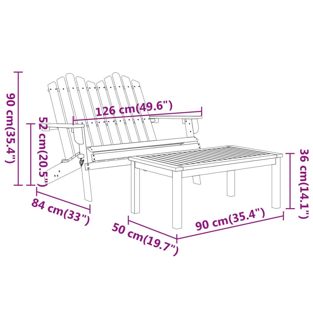 Set da Salotto Giardino Adirondack 2pz Legno Massello di Acacia | homemem39