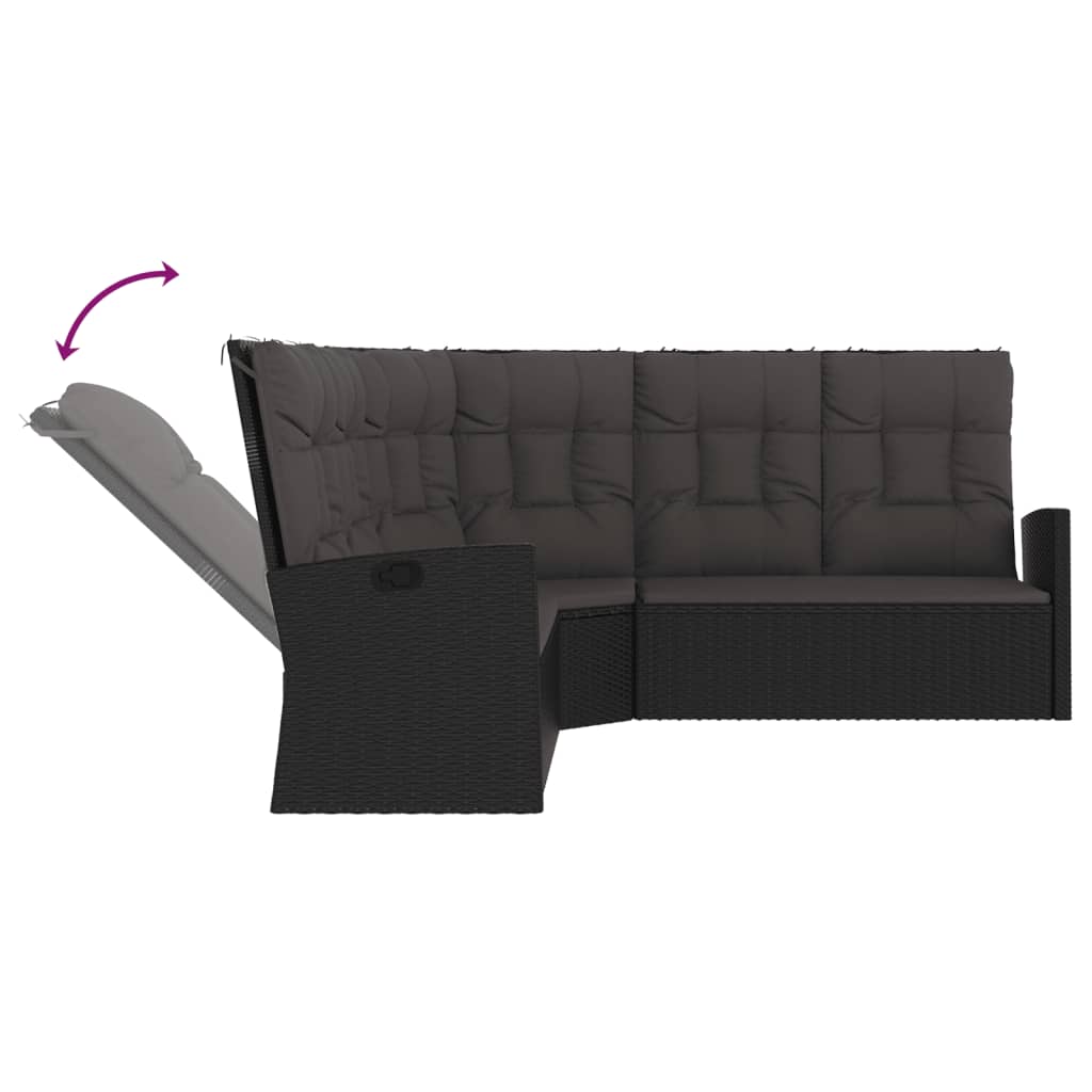 Divano Angolare Reclinabile con Cuscini in Polyrattan Nero - homemem39