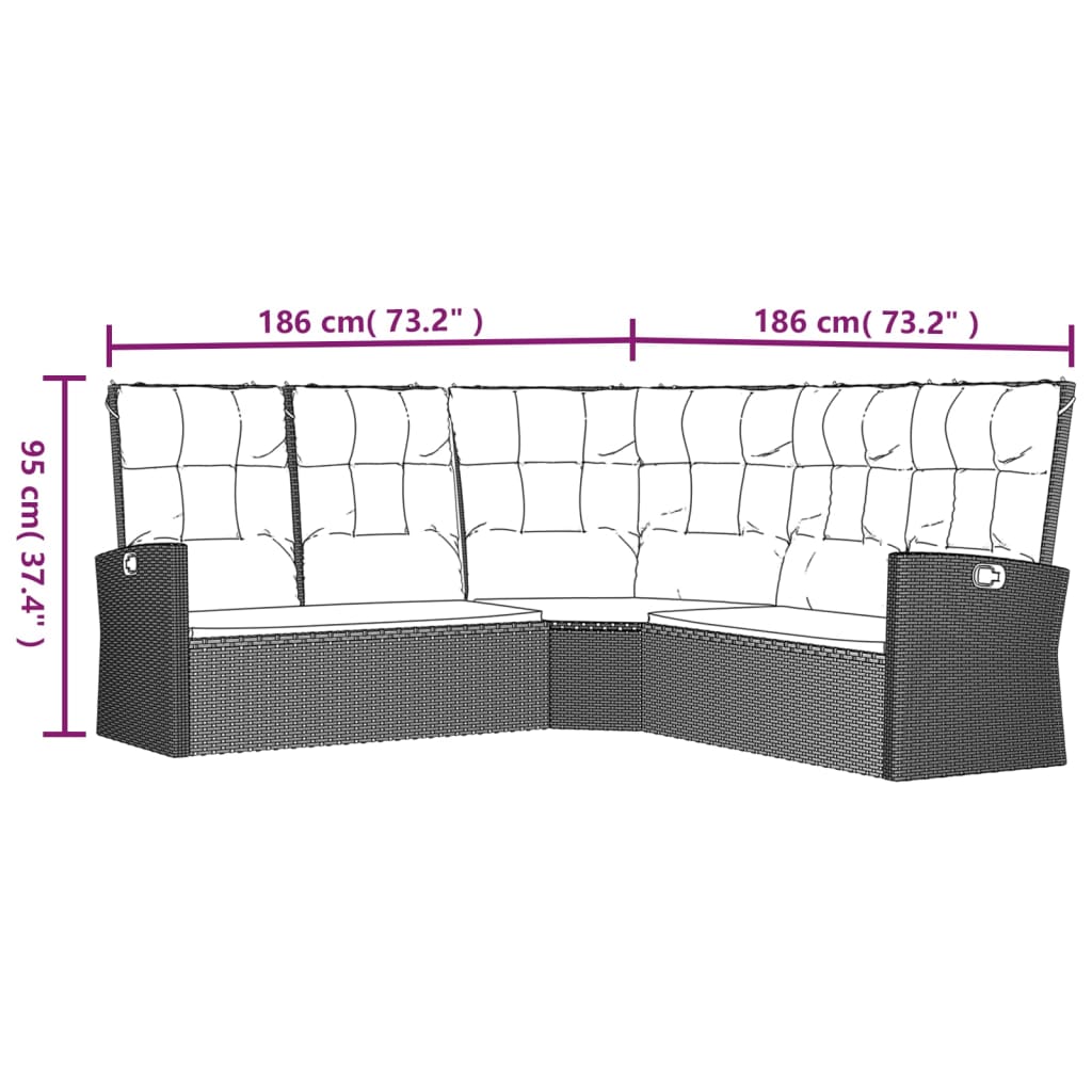 Divano Angolare Reclinabile con Cuscini in Polyrattan Nero - homemem39